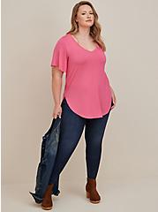 Plus Size Butterfly Sleeve Tee - Super Soft Pink , PINK, alternate