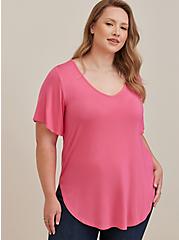 Plus Size Butterfly Sleeve Tee - Super Soft Pink , PINK, hi-res