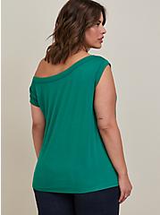 Super Soft Off-Shoulder Asymmetrical Sleeve Top, GREEN, alternate
