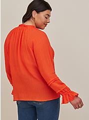 Plus Size Tie Front Peasant Blouse - Gauze Stripe Orange, ORANGE, alternate