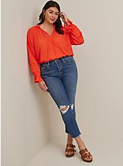 Plus Size Tie Front Peasant Blouse - Gauze Stripe Orange, ORANGE, alternate