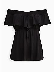 Plus Size Off-Shoulder Drawstring Top - Georgette Black, DEEP BLACK, hi-res