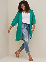 Plus Size Open Kimono - Chiffon Clip Dot Green, BOTANICAL GREEN, alternate