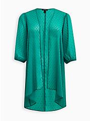 Plus Size Open Kimono - Chiffon Clip Dot Green, BOTANICAL GREEN, hi-res