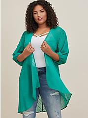 Plus Size Open Kimono - Chiffon Clip Dot Green, BOTANICAL GREEN, hi-res