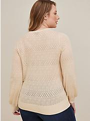 Plus Size Tie Neck Pullover Sweater  - Pointelle Beige, BEIGE, alternate