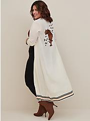 Plus Size Button Front Duster Cardigan - Embroidered Ivory, IVORY, hi-res