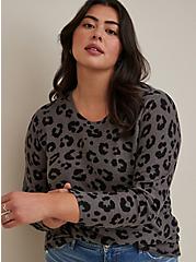 Plus Size Raglan Pullover Sweater - Slub Leopard Grey, ANIMAL, alternate