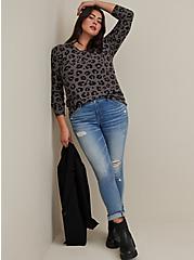 Plus Size Raglan Pullover Sweater - Slub Leopard Grey, ANIMAL, hi-res