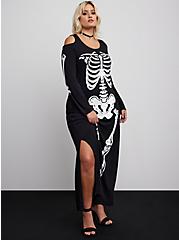 Halloween Costume Skeleton Maxi Super Soft Cold Shoulder Dress, MULTI, hi-res