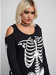 Plus Size Halloween Costume Skeleton Maxi Super Soft Cold Shoulder Dress, MULTI, alternate