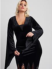Plus Size Halloween Costume Velvet Fluted Maven Dress, BLACK, alternate