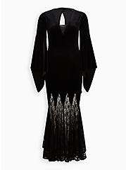 Plus Size Halloween Costume Velvet Fluted Maven Dress, BLACK, hi-res