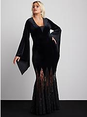 Plus Size Halloween Costume Velvet Fluted Maven Dress, BLACK, hi-res