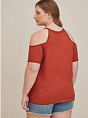 Plus Size Cold Shoulder Tee - Cotton Butterfly Forget Yesterday Brown, CINNAMON STICK BROWN, alternate