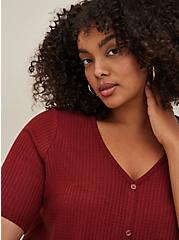 Favorite Tunic Waffle V-Neck Faux Button-Front Hilo Tee, MADDER BROWN, alternate