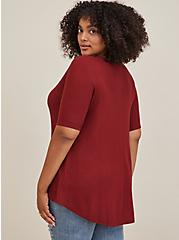 Favorite Tunic Waffle V-Neck Faux Button-Front Hilo Tee, MADDER BROWN, alternate