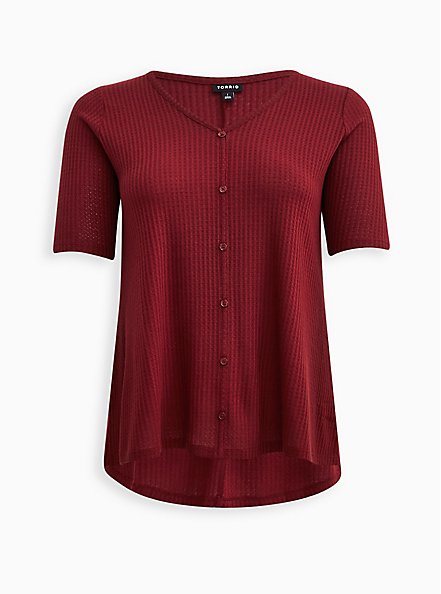 Plus Size Henley Favorite Tunic - Waffle Brown, MADDER BROWN, hi-res