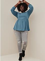 Plus Size Crew Neck Babydoll Top - Lightweight French Terry Blue, BLUE, alternate