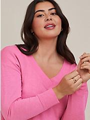 Plus Size Relaxed Fit V-Neck Drop Shoulder Sweatshirt - Lightweight French Terry Pink, PINK, alternate