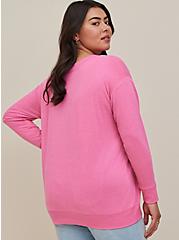 Plus Size Relaxed Fit V-Neck Drop Shoulder Sweatshirt - Lightweight French Terry Pink, PINK, alternate
