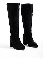 Plus Size Pointed Toe Heel Knee Boot (WW), BLACK FAUX SUEDE, alternate