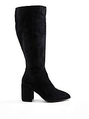 Plus Size Pointed Toe Heel Knee Boot (WW), BLACK FAUX SUEDE, hi-res