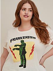 Plus Size Universal Monsters Frankenstein Classic Fit Crew Neck Roll Sleeve Top - Cotton, ANTIQUE WHITE, hi-res