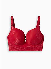 XO Plunge Push Up Longline Shimmer Lace 360 Back Smoothing Bra, JESTER RED, hi-res