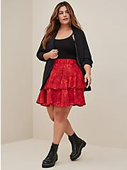 Mini Crinkle Lurex Tiered Skirt, FLORAL RED, alternate