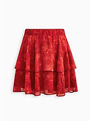 Mini Crinkle Lurex Tiered Skirt, FLORAL RED, hi-res