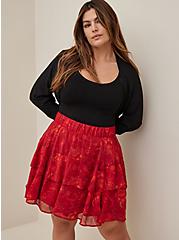 Mini Crinkle Lurex Tiered Skirt, FLORAL RED, hi-res