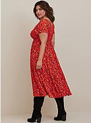 Plus Size Smocked Bodice Midi Dress - Gauze Floral Orange, FLORAL - ORANGE, alternate