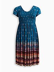Plus Size Midi Gauze Smocked Skater Dress, FLORAL BLUE, hi-res