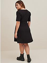 Plus Size Mini Slub Puff Sleeve Skater Dress, DEEP BLACK, alternate