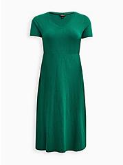 Midi Cotton Slub Side Slit Dress, GREEN, hi-res