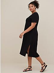 Plus Size Midi Cotton Slub Side Slit Dress, ASPHALT, alternate