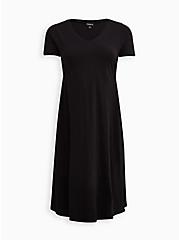Plus Size Midi Cotton Slub Side Slit Dress, ASPHALT, hi-res