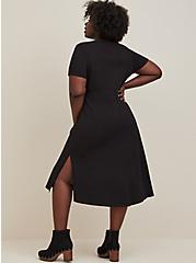 Plus Size Side Slit Midi Dress - Cotton Slub Black, DEEP BLACK, alternate