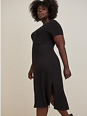 Plus Size Side Slit Midi Dress - Cotton Slub Black, DEEP BLACK, alternate