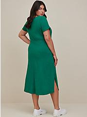 Plus Size Side Slit Midi Dress - Cotton Slub Green, GREEN, alternate