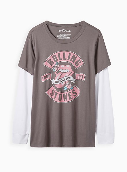 Plus Size Rolling Stones Classic Fit Long Sleeve 2Fer Tee - Cotton Grey, TORNADO, hi-res
