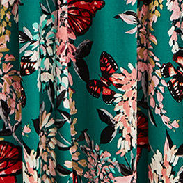 Midi Stretch Challis Pintuck Tiered Dress, BUTTERFLIES IN FLOWERS, swatch
