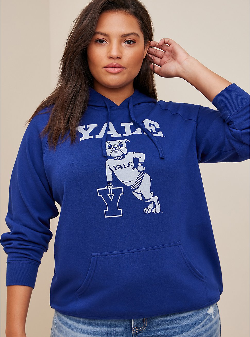 Plus Size Yale Cozy Fleece Pullover Hoodie, BLUE, hi-res