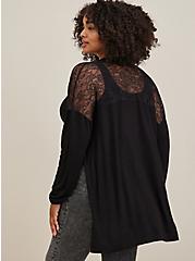 Plus Size Lace Yoke Cardigan - Super Soft Black, BLACK, alternate