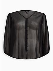 Plus Size Button Up Blouse - Chiffon Lurex Black, DEEP BLACK, hi-res