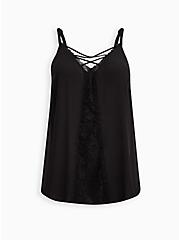 Plus Size Strappy Lace Cami - Georgette Black, DEEP BLACK, hi-res