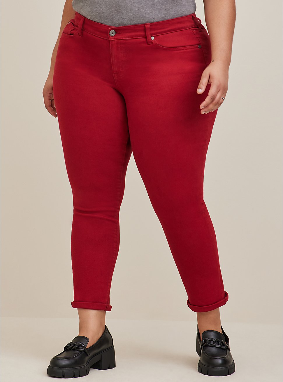 Plus Size Boyfriend Straight Mid-Rise Jean - Vintage Stretch Red, RED DHALIA, hi-res