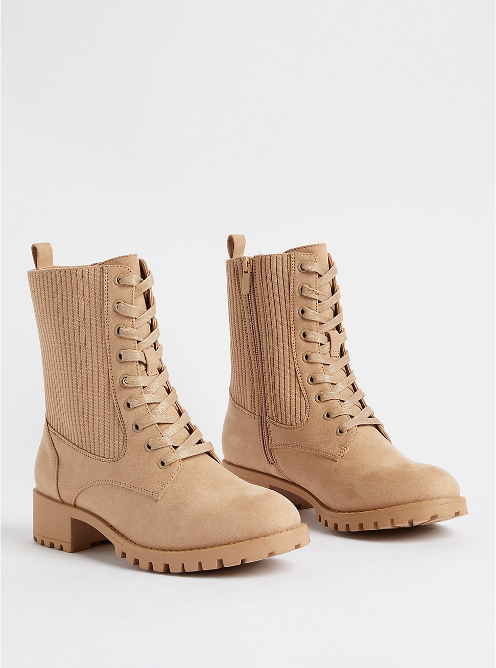 Ribbed Knit Combat Bootie - Taupe (WW), TAUPE, hi-res