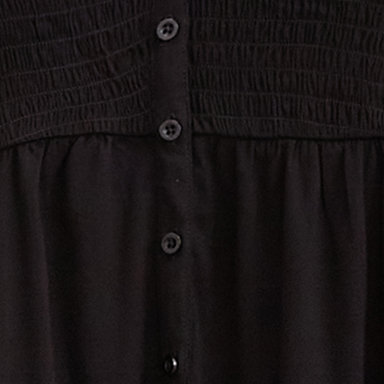 Babydoll Rayon Slub Smocked Button-Front Tunic Top, DEEP BLACK, swatch